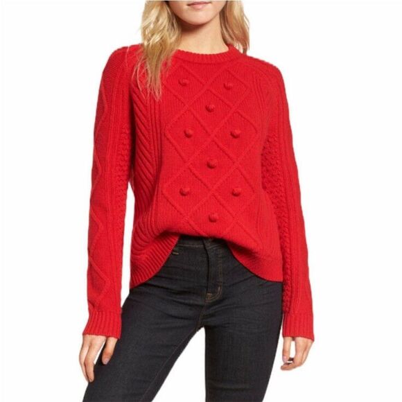 J. Crew Hawthorne Cable Knit Pom-Pom Sweater XL - Picture 1 of 6